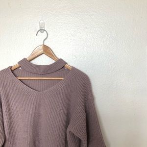 Lavender Cut Out Chunky Choker Sweater